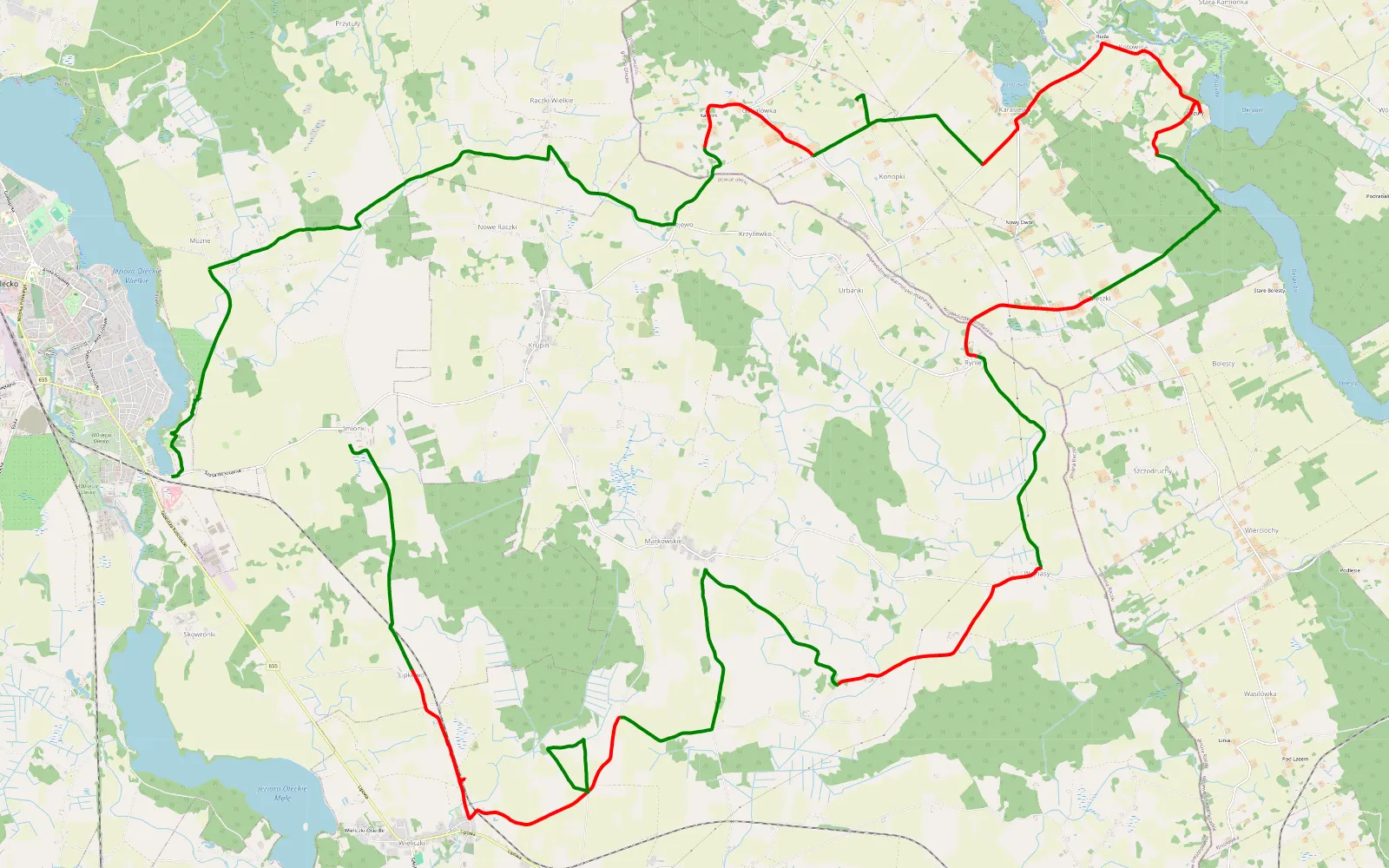 Map of Imionki karasiewo - 40.5 km offroad trail, Olecko County