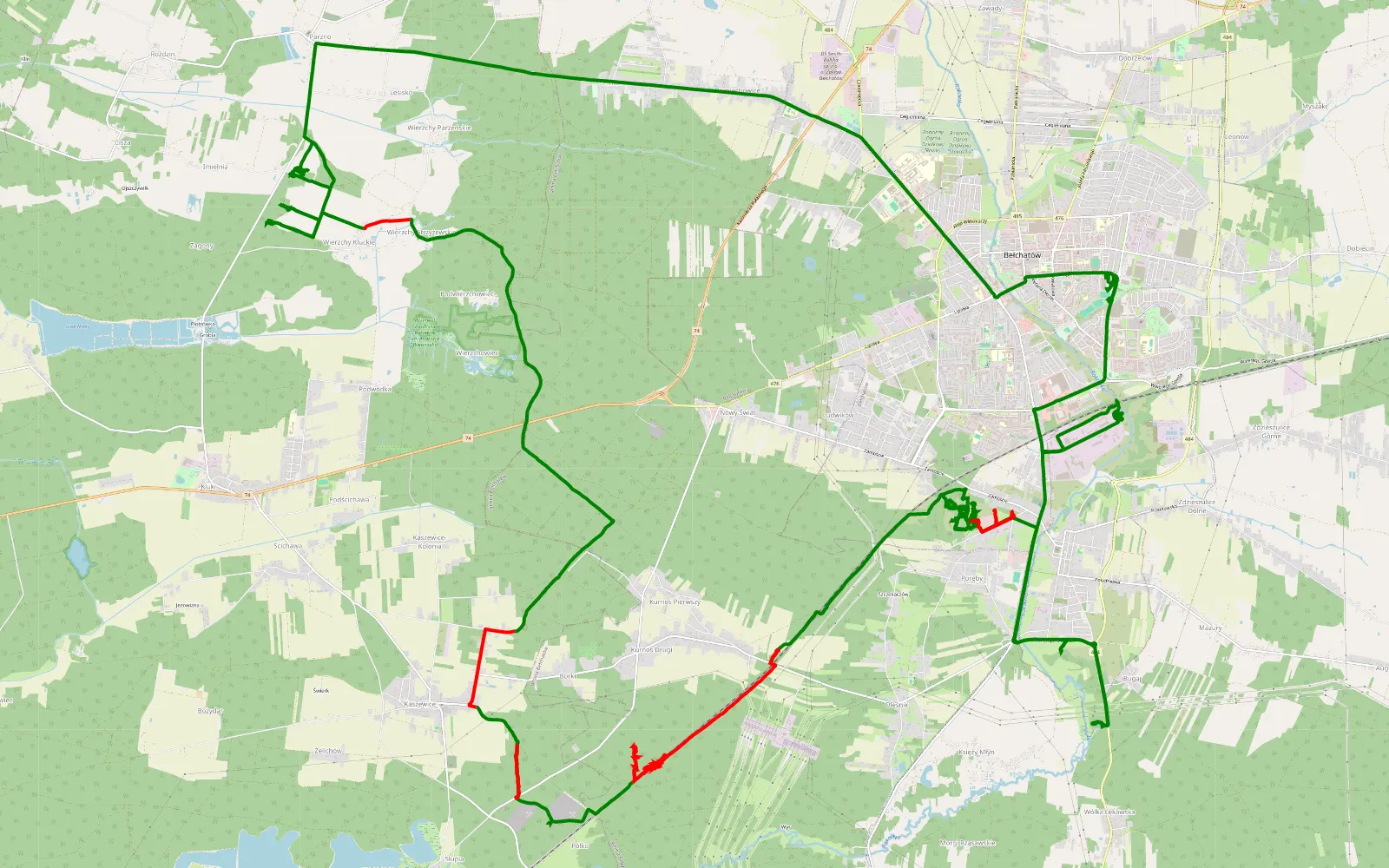Map of Wyrowisko 2025 - trasa PRO+ - 38.7 km offroad trail, Bełchatów County
