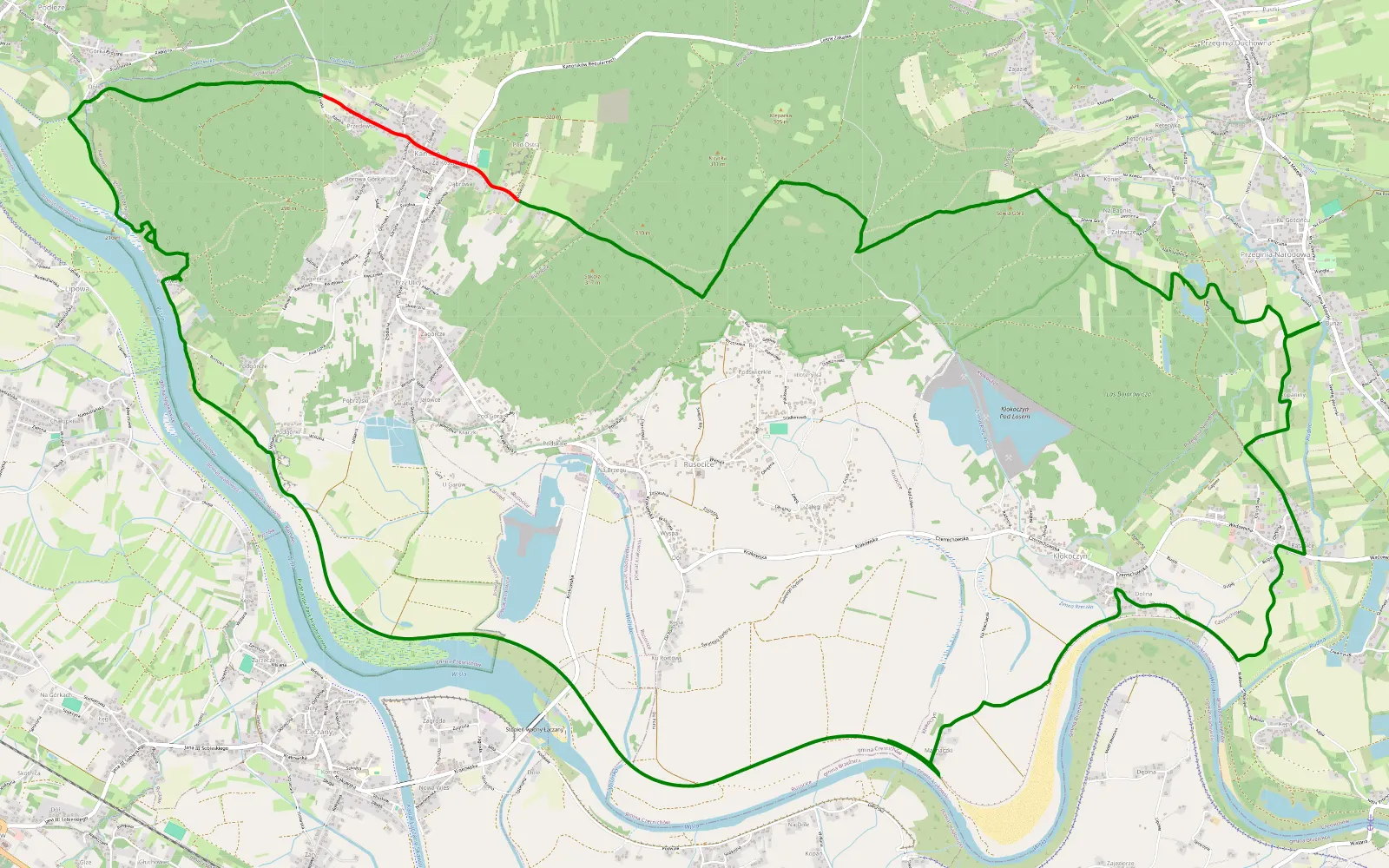 Mapa trasy Przeginia Narodowa - 18.2 km trasy offroad, Powiat Krakowski