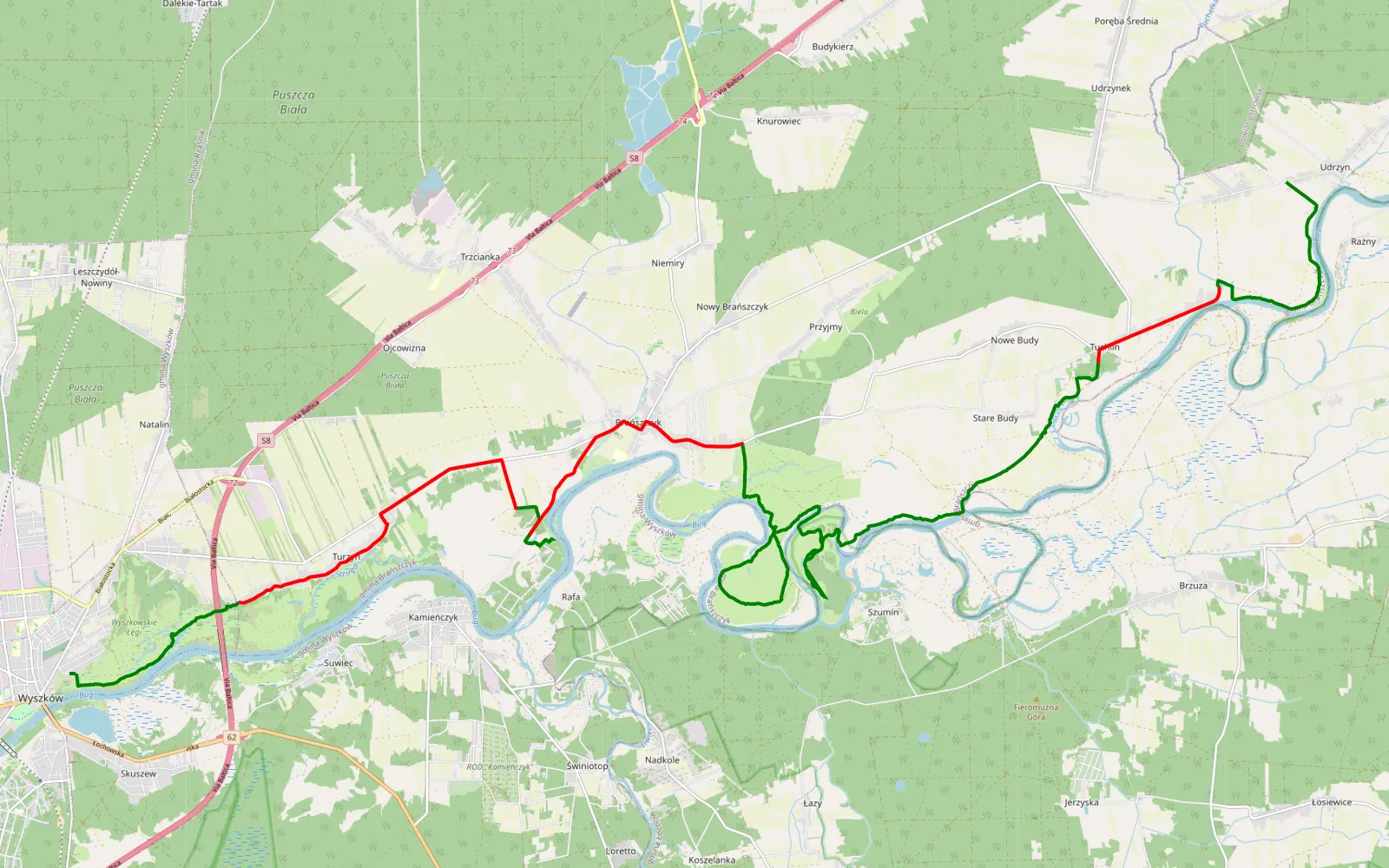 Mapa trasy Bug etap 2 Wyszków - Udrzyn - 35.6 km trasy offroad, Powiat Wyszkowski