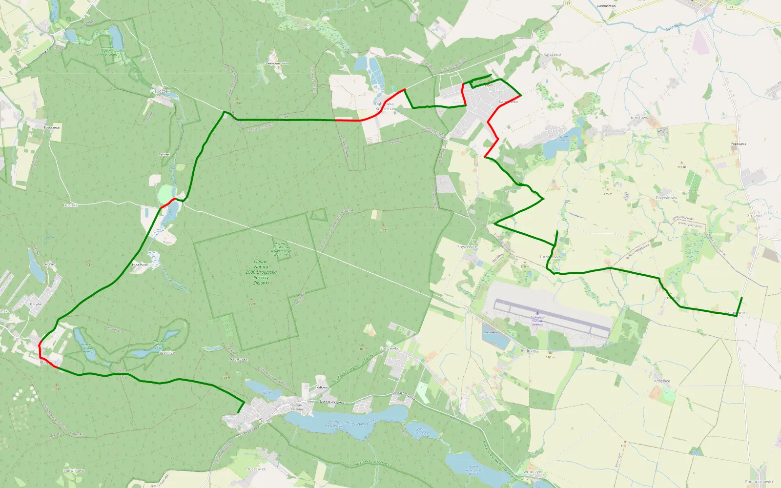 Mapa trasy Tuczno - Łagiewniki - 22.6 km trasy offroad, Powiat Poznański