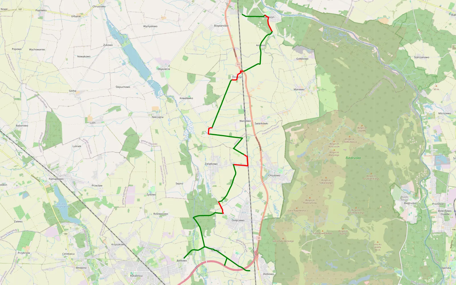 Mapa trasy Złotkowo - Gołaszyn - 18.8 km trasy offroad, Powiat Obornicki