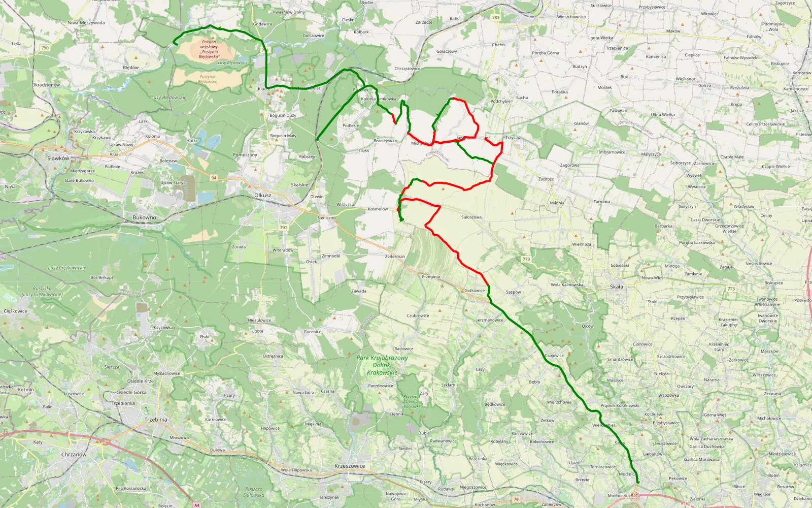 Mapa trasy Jura jeszcze inaczej - 48.4 km trasy offroad, Powiat Olkuski