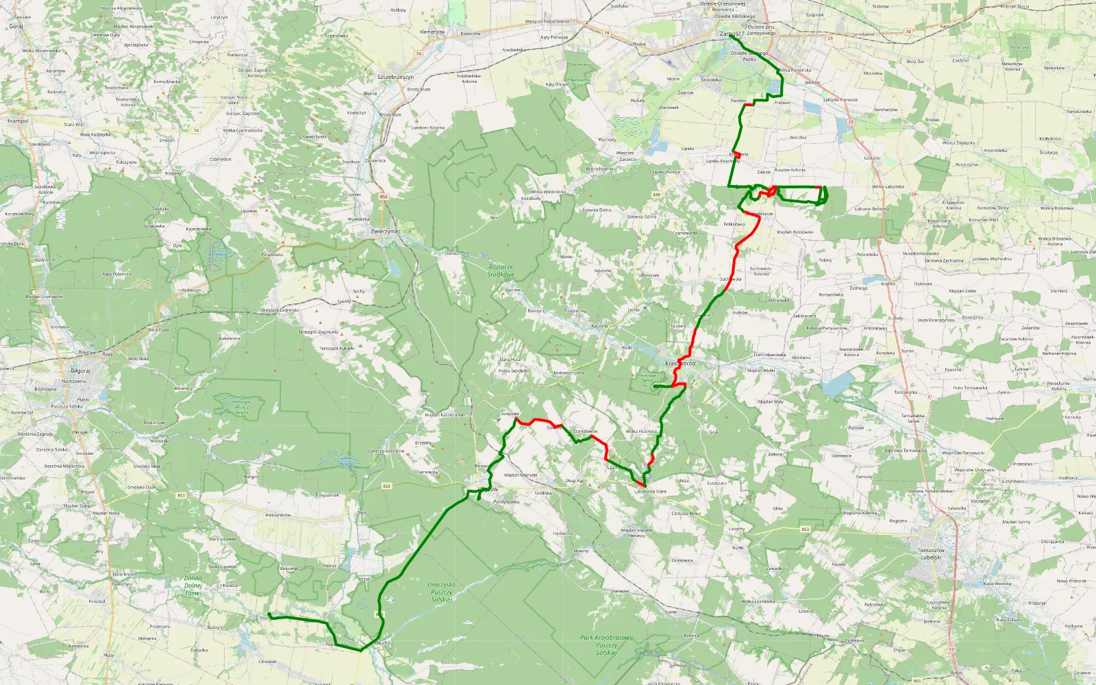 Map of Roztocze - 62.6 km offroad trail, Zamość County
