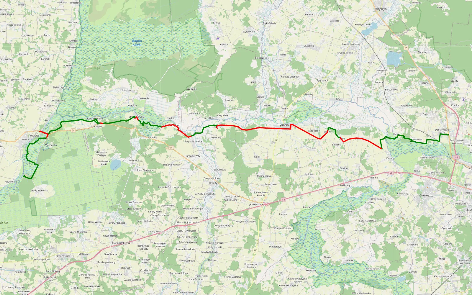 Map of Dobrzyniewo Duże - Niwkowo wizna osada wydmowa - 58.8 km offroad trail, Białystok County