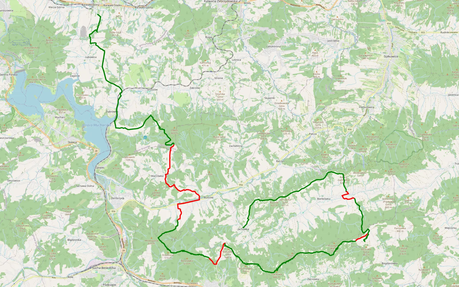 Mapa trasy Barwałd - Jachówka - 40.7 km trasy offroad, Powiat Suski
