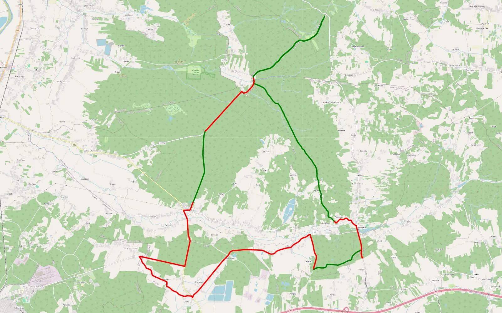 Mapa trasy Hucisko - 35.5 km trasy offroad, Powiat Ropczycko-sędziszowski