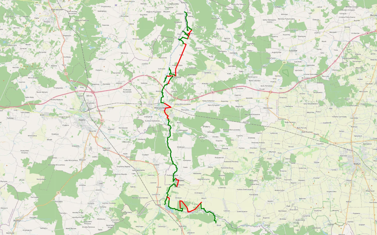 Map of Oświęcim - Borek - 71 km offroad trail, Wieruszów County