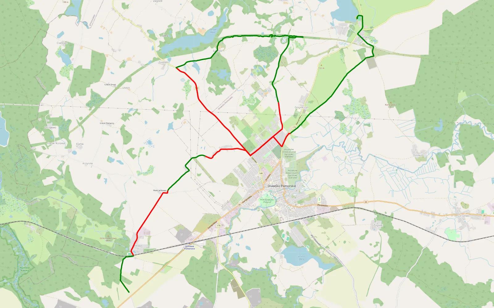 Mapa trasy Polen 1 Tag Nachmittag - 23.5 km trasy offroad, Powiat Drawski
