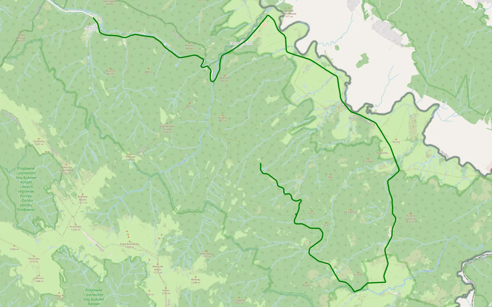 Map of Tarnawa Niżna - Muczne - 9 km offroad trail, Bieszczady County