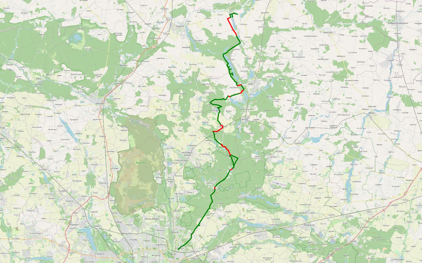 Map of Sim - 59.8 km offroad trail, Poznań County