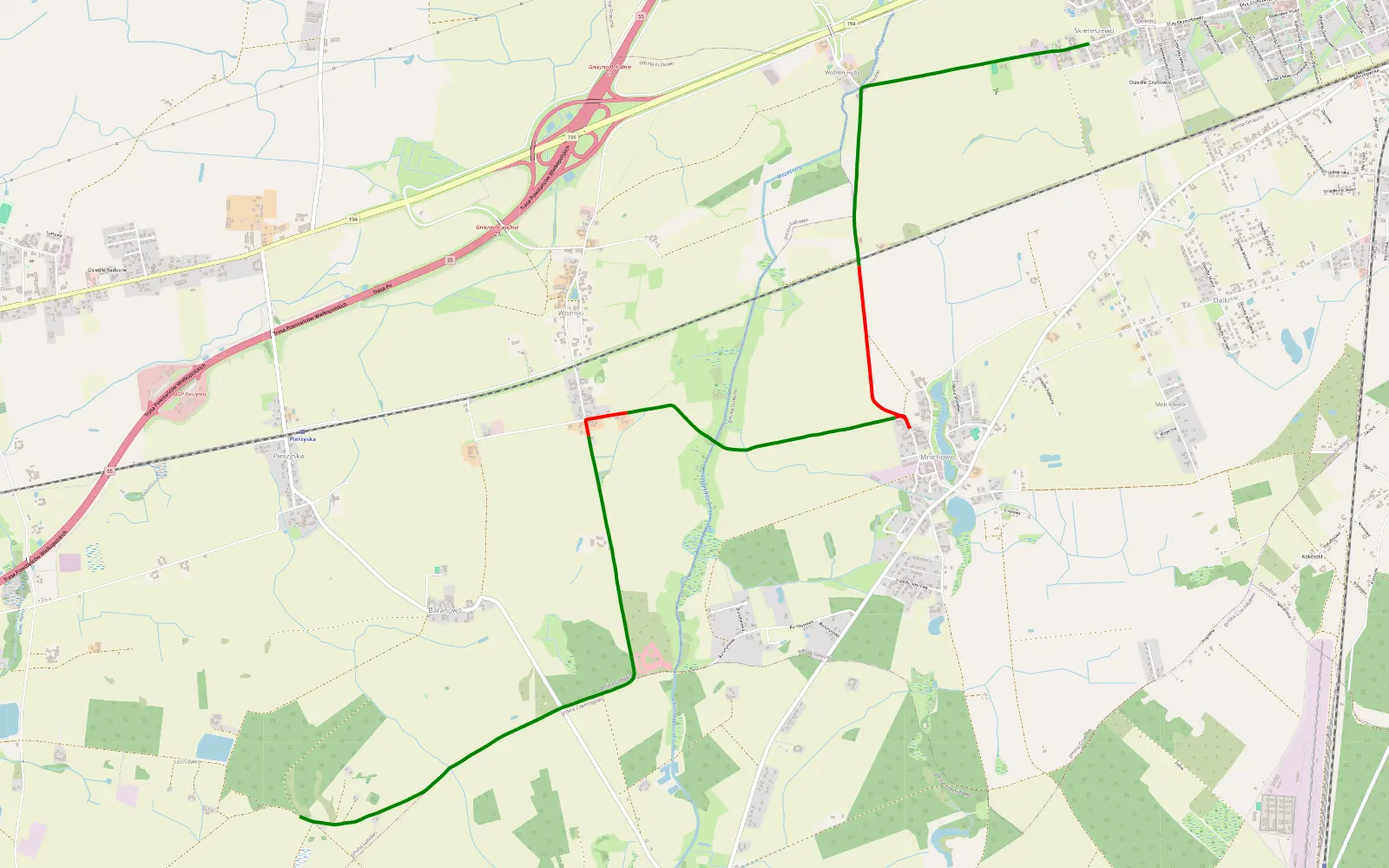 Mapa trasy Skiereszewko - Baranowo - 8.9 km trasy offroad, Powiat Gnieźnieński