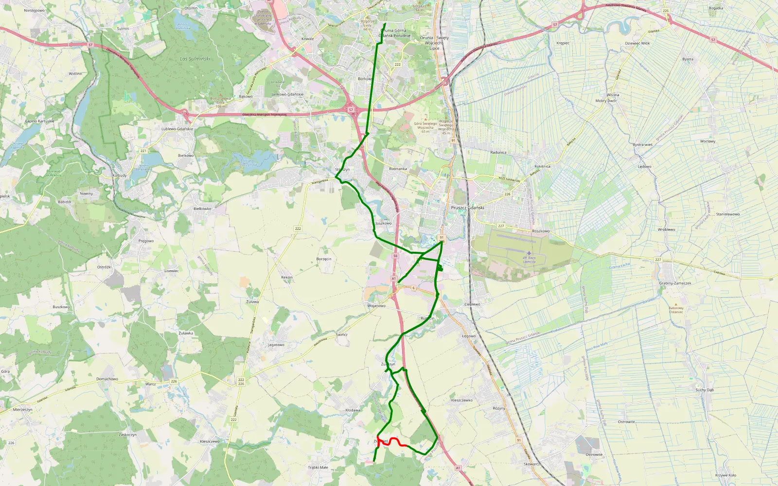 Map of Łostowice - Rusocin - 9.4 km offroad trail, Gdańsk County