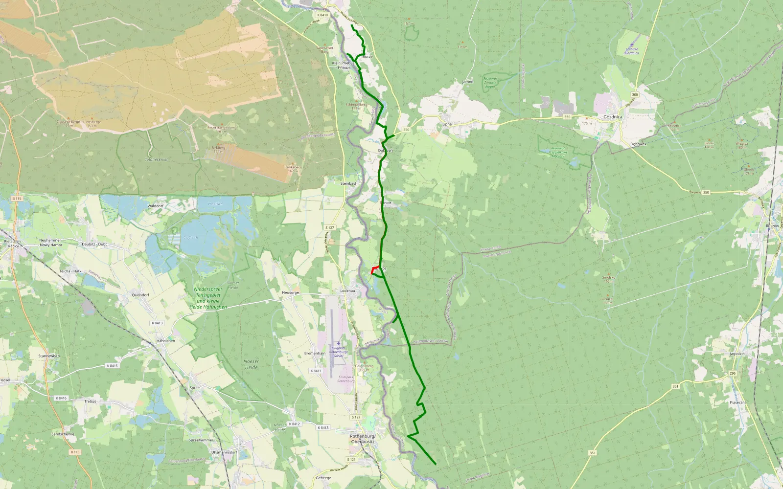 Mapa trasy Bucze - 27.6 km trasy offroad, Powiat Żarski