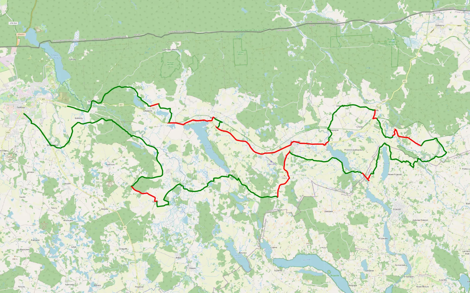 Map of Gołdap - Nowe Botkuny - 73.8 km offroad trail, Gołdap County