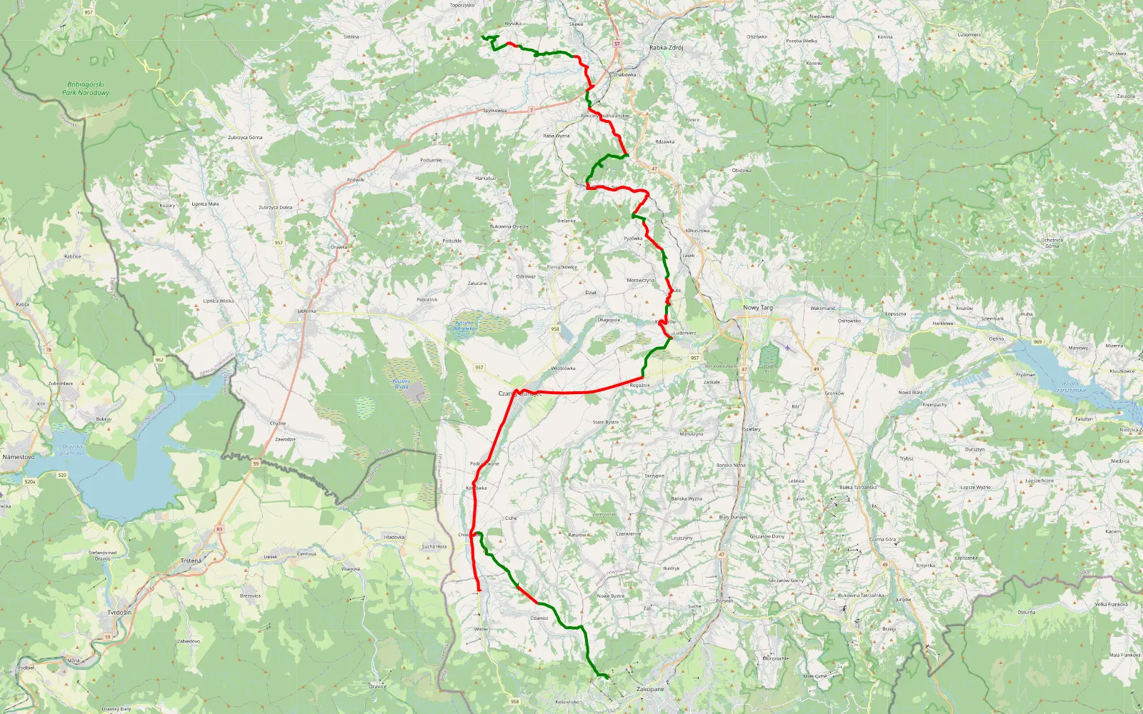 Map of Wysoka - Rabska Góra - Słodyczki - 66.8 km offroad trail, Nowy Targ County