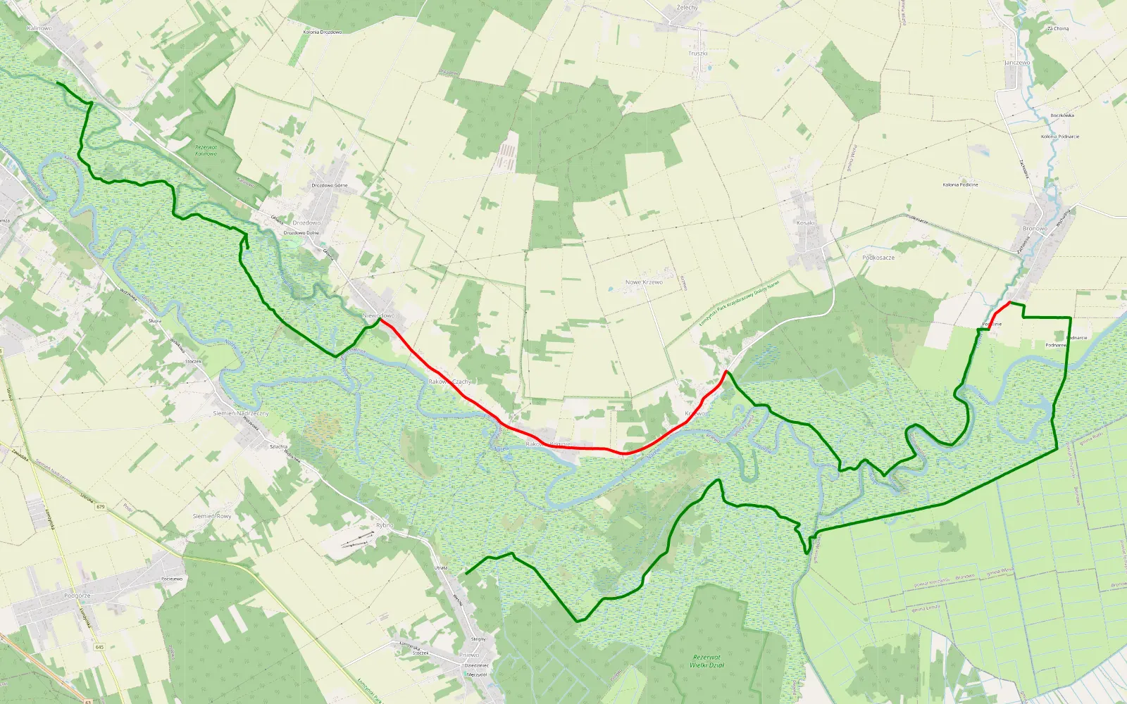 Mapa trasy Kalinowo - Pniewo - 32 km trasy offroad, Powiat Łomżyński