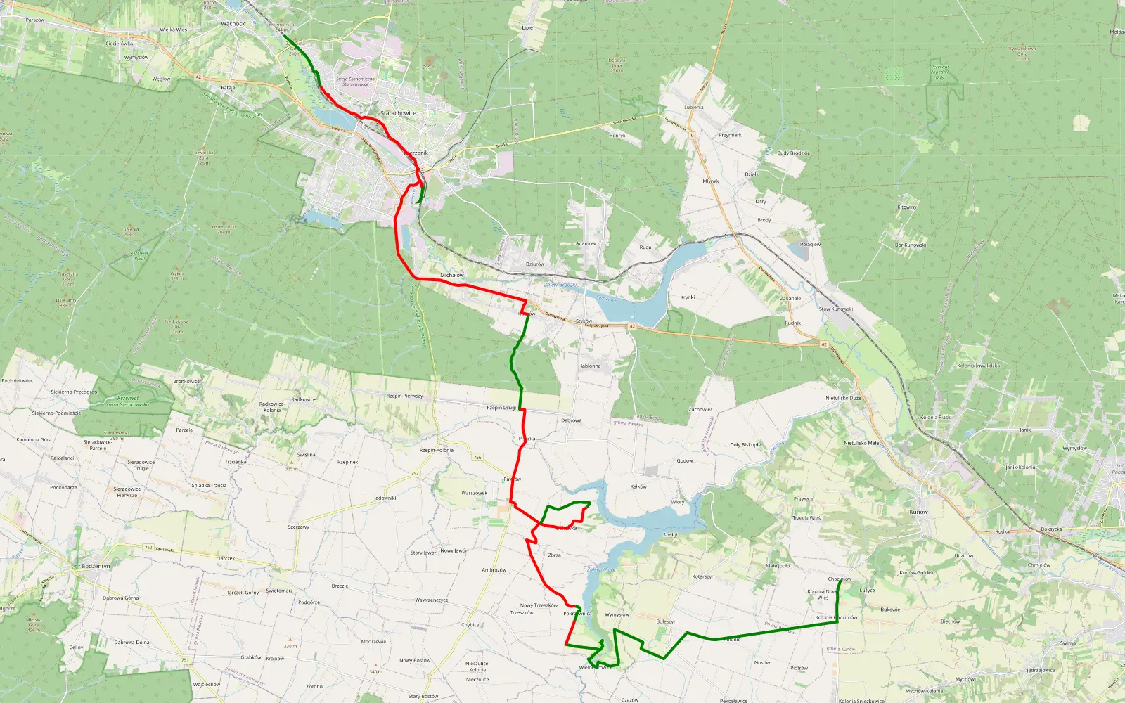 Mapa trasy Mięszała - Chocimów - 30.6 km trasy offroad, Powiat Starachowicki