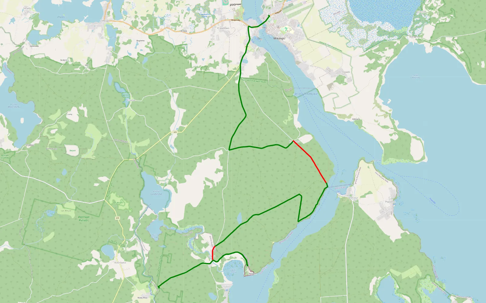 Mapa trasy Nowy Most - Mikołajki 4 - 15.2 km trasy offroad, Powiat Mrągowski