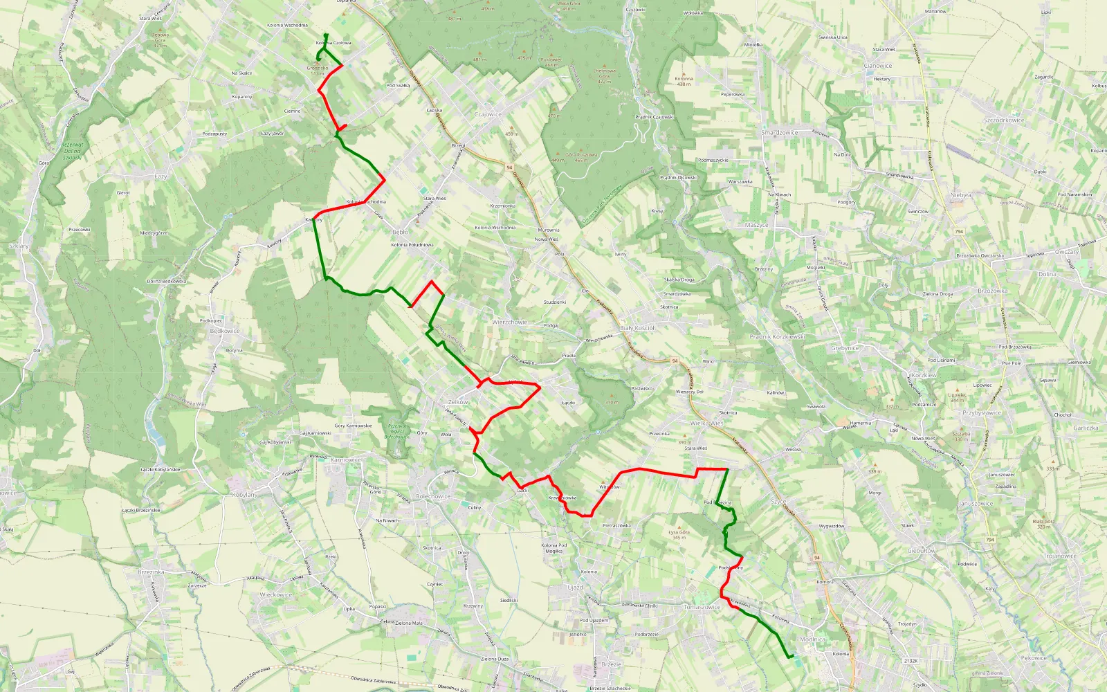 Mapa trasy Modlnica - Jaskinia Borsucza - Lepianka - 19.8 km trasy offroad, Powiat Krakowski