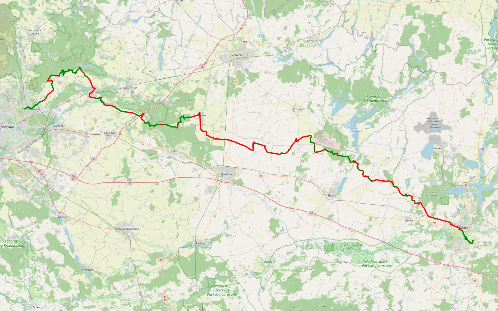 Mapa trasy Konin - 140.2 km trasy offroad, Powiat Poznański