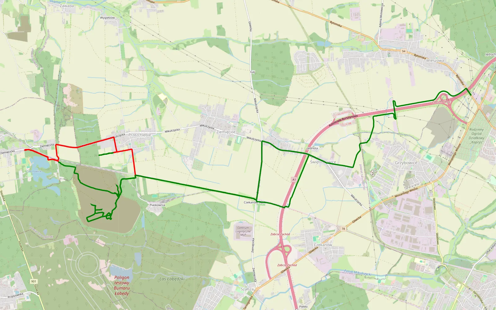 Map of Rokitnica - Świętoszowice - 19.7 km offroad trail, Tarnowskie Góry County