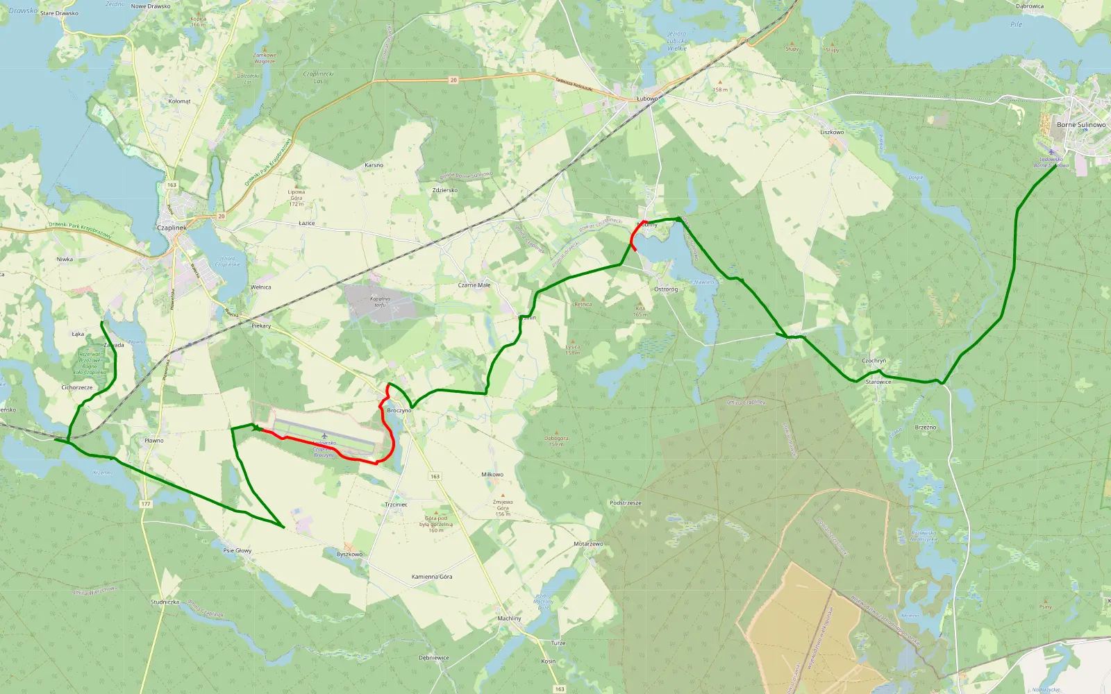 Mapa trasy Starowice - Niwka - 28.4 km trasy offroad, Powiat Drawski