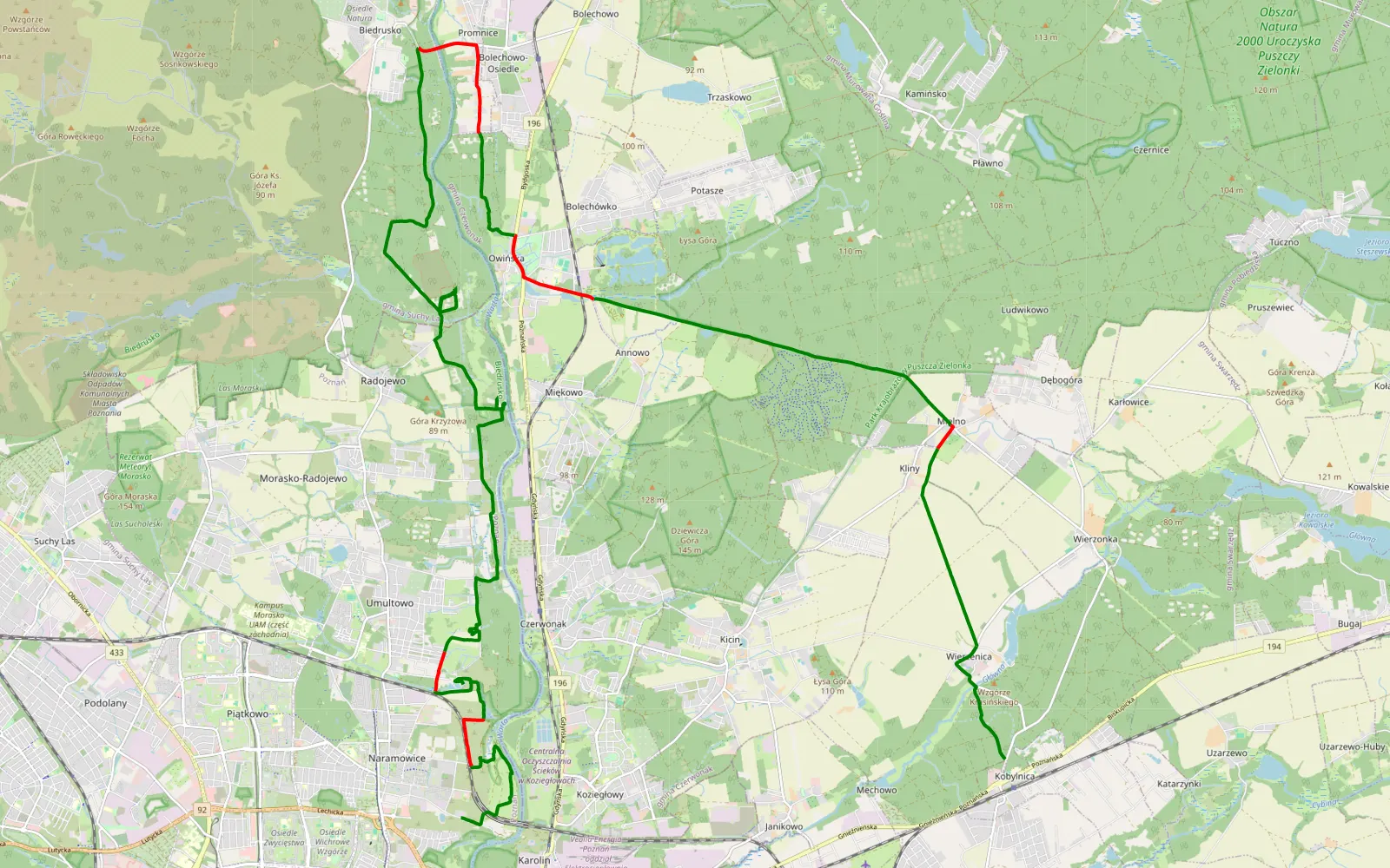 Mapa trasy Naramowice - Kobylnica by Miki - 34.6 km trasy offroad, Powiat Poznański