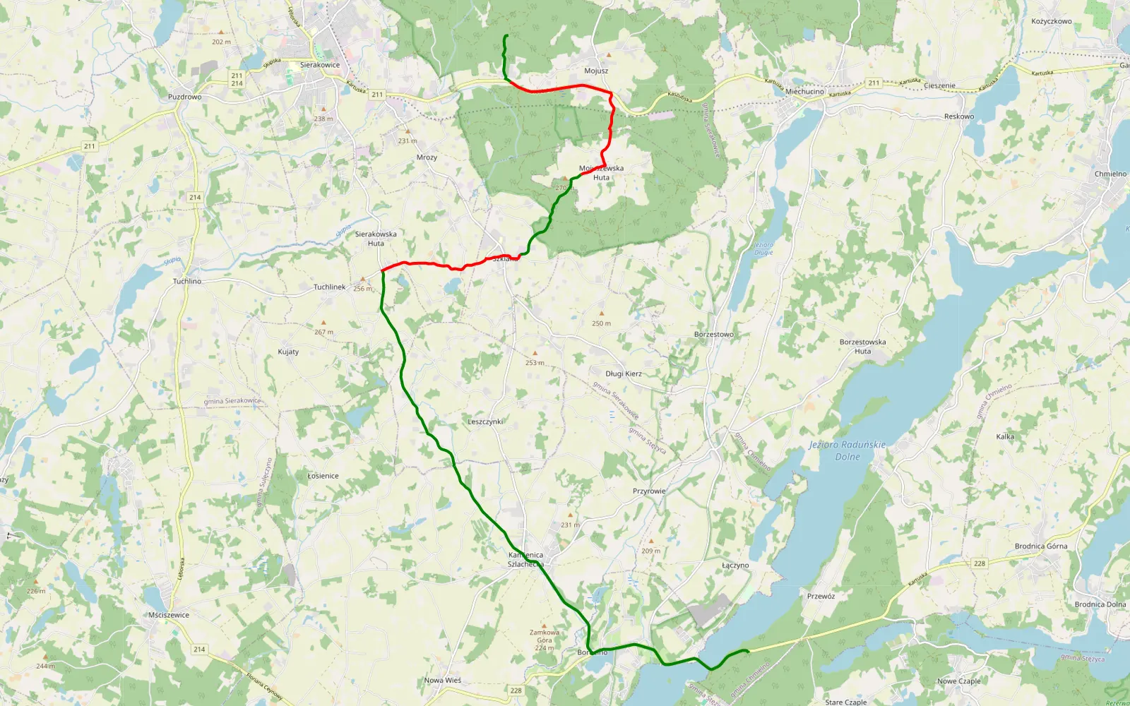 Mapa trasy Mojusz - Łączyno - 12.7 km trasy offroad, Powiat Kartuski