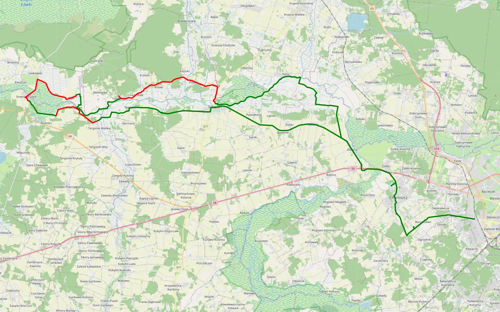 Mapa trasy Wzdłuż Narwi - 47.6 km trasy offroad, Powiat Białostocki
