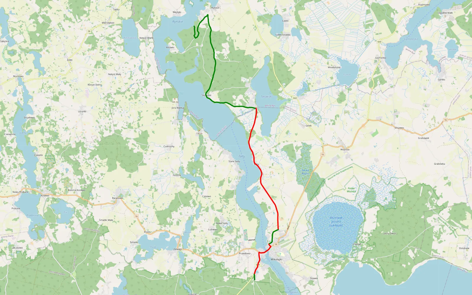 Mapa trasy Prawdowo - Wejdyki - 20.1 km trasy offroad, Powiat Giżycki