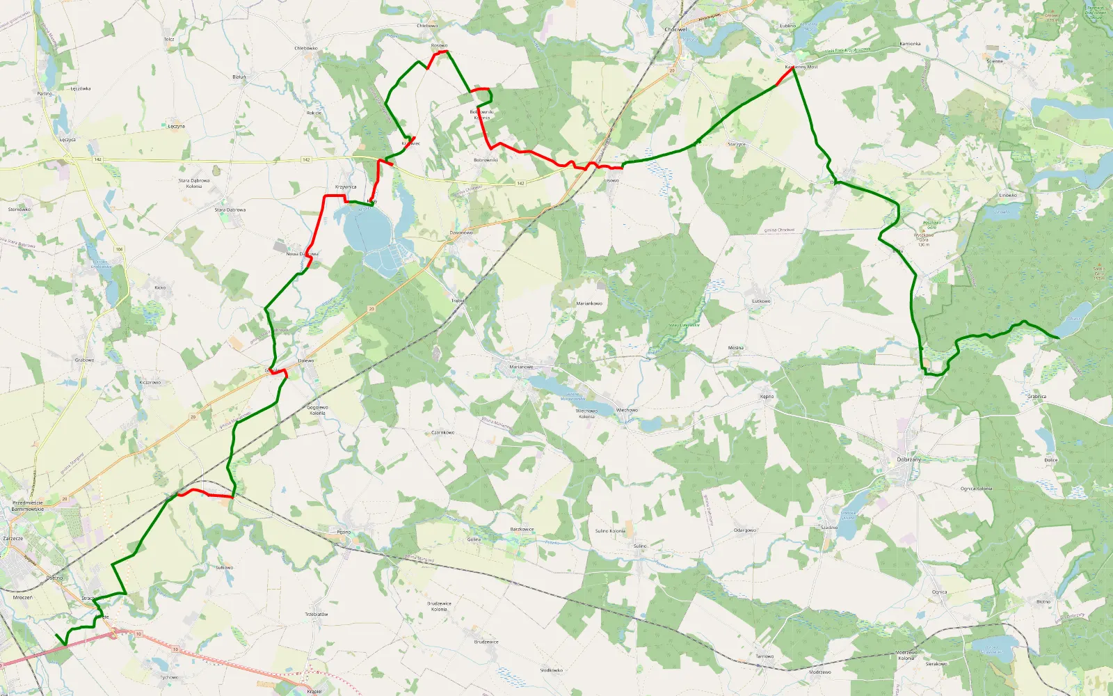 Mapa trasy Stargard -> Wiochy - 42.2 km trasy offroad, Powiat Stargardzki