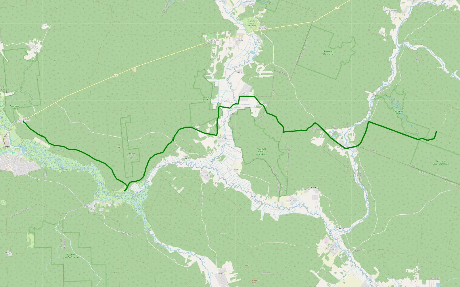 Mapa trasy Supraśl - Lipowy Most - 28 km trasy offroad, Powiat Białostocki
