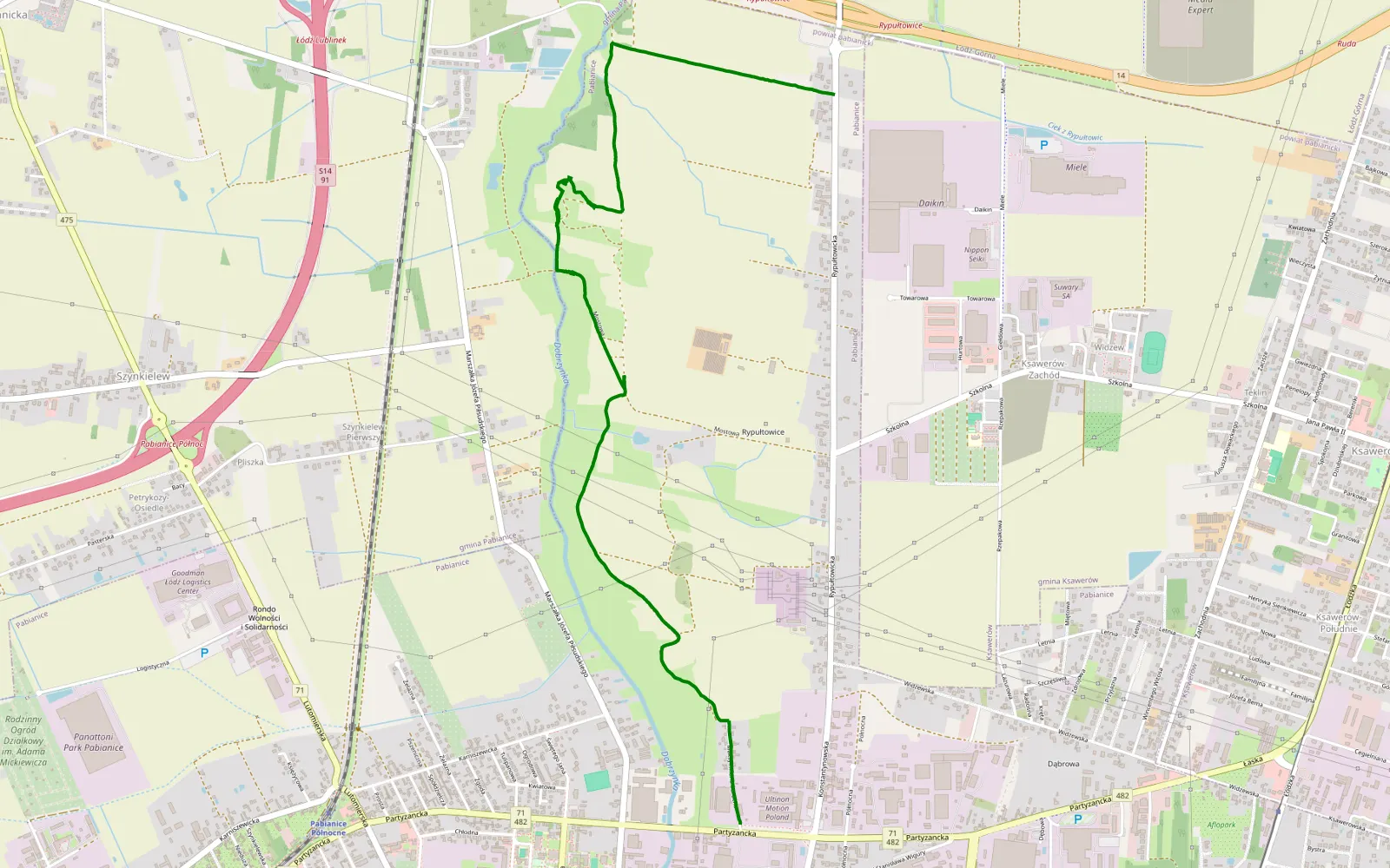 Mapa trasy Pabianice - Rypułtowice - 5.3 km trasy offroad, Powiat Pabianicki