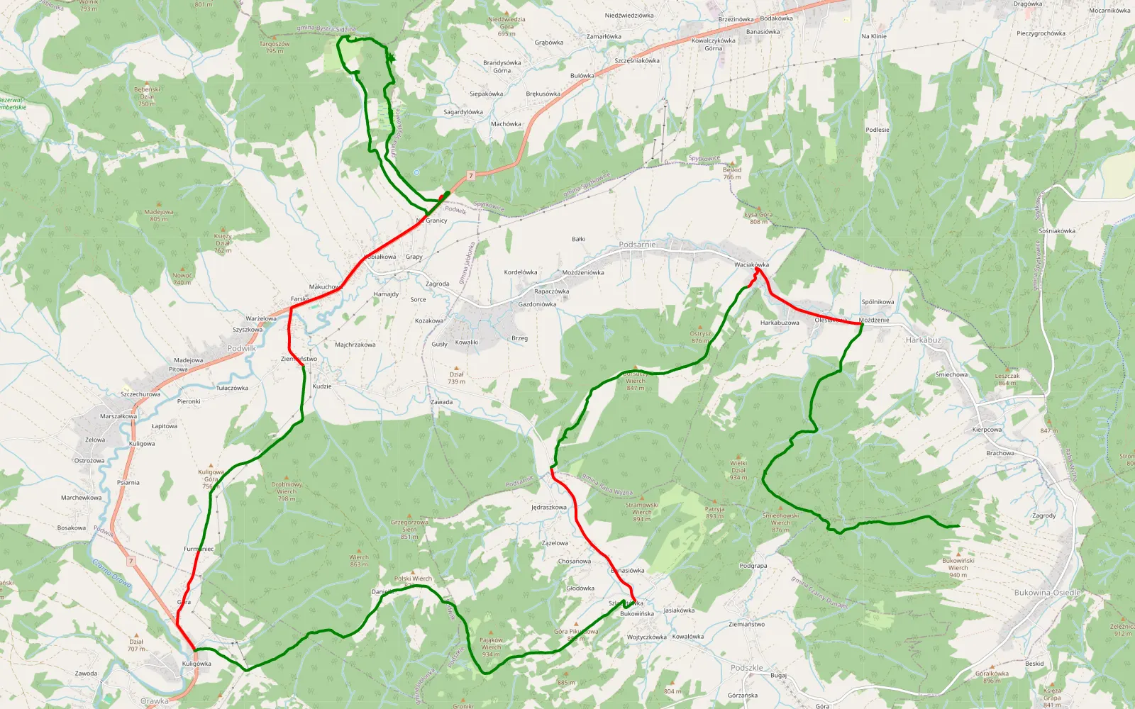Map of Harkabuz - Podwilk - 31.6 km offroad trail, Nowy Targ County