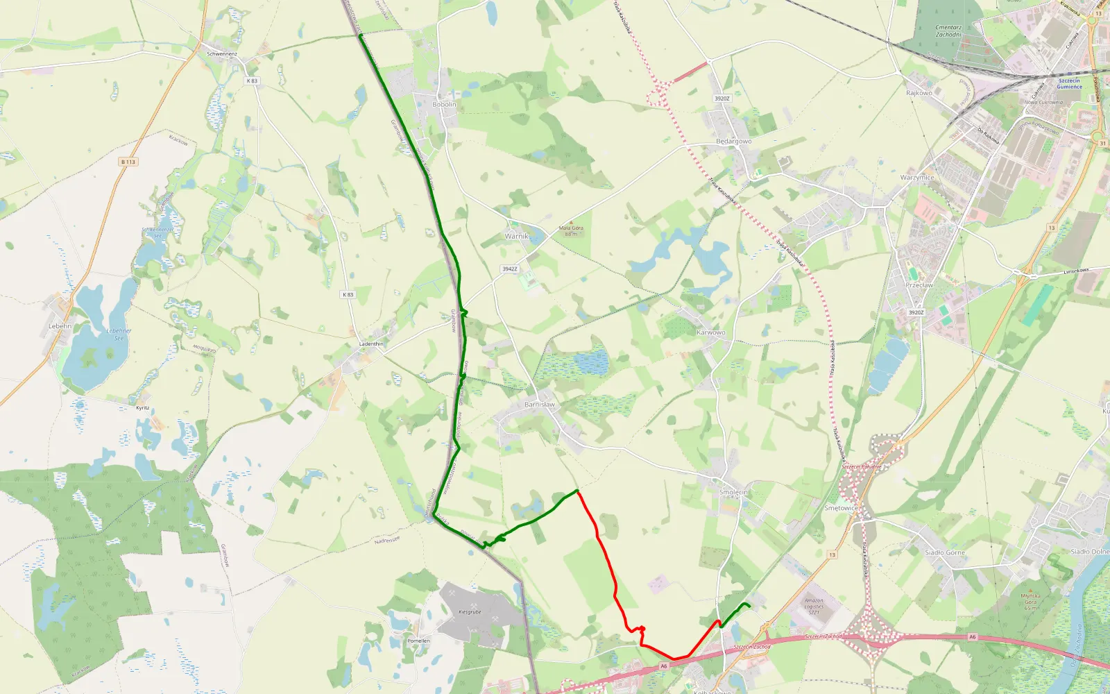 Map of Kołbaskowo - Bobolin - 12 km offroad trail, Police County