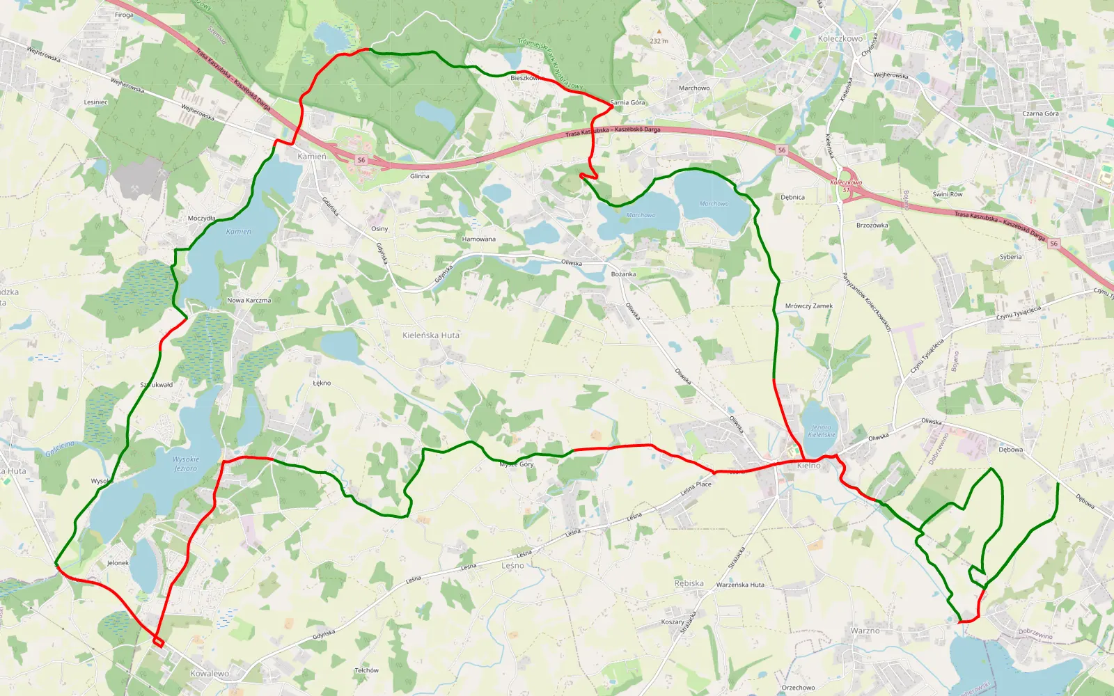 Mapa trasy Dobrzewino - 31.3 km trasy offroad, Powiat Wejherowski