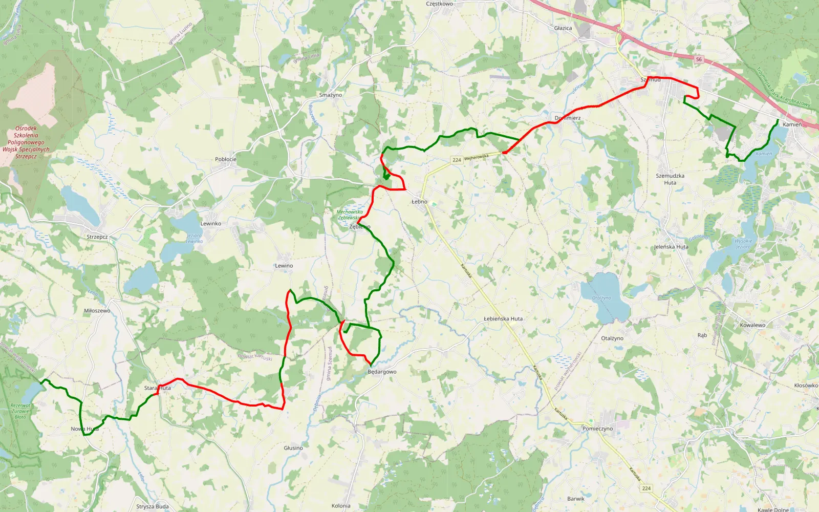Mapa trasy Kamień - Miłoszewo - 34.3 km trasy offroad, Powiat Wejherowski