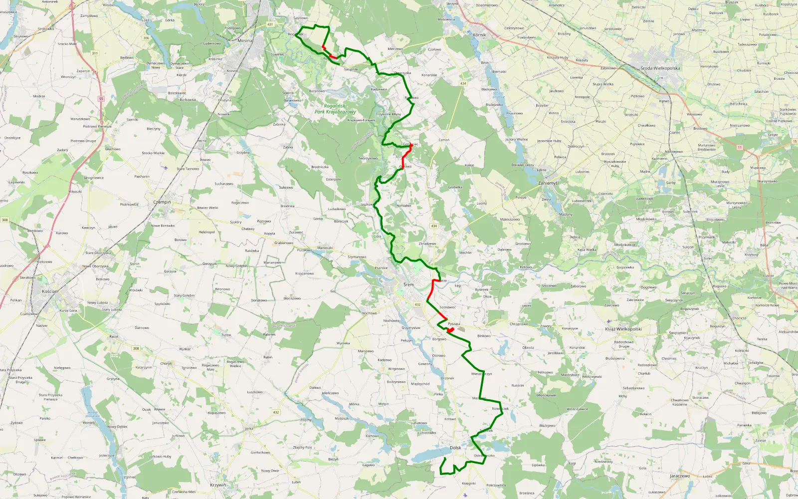 Mapa trasy Dolsk - Świątniki - 48.4 km trasy offroad, Powiat Śremski