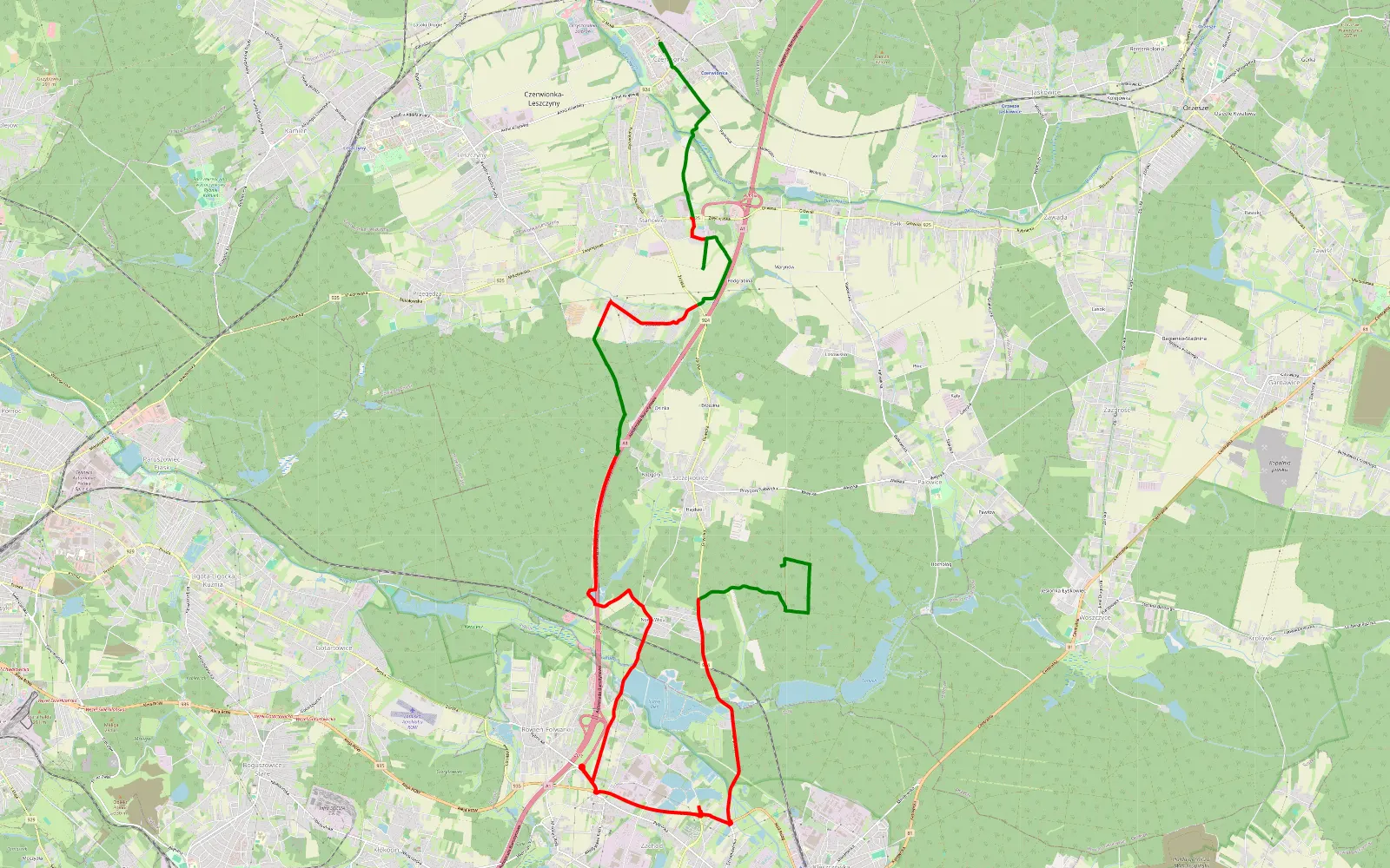 Map of Czerwionka-Leszczyny - Szczejkowice - 22.1 km offroad trail, Rybnik County