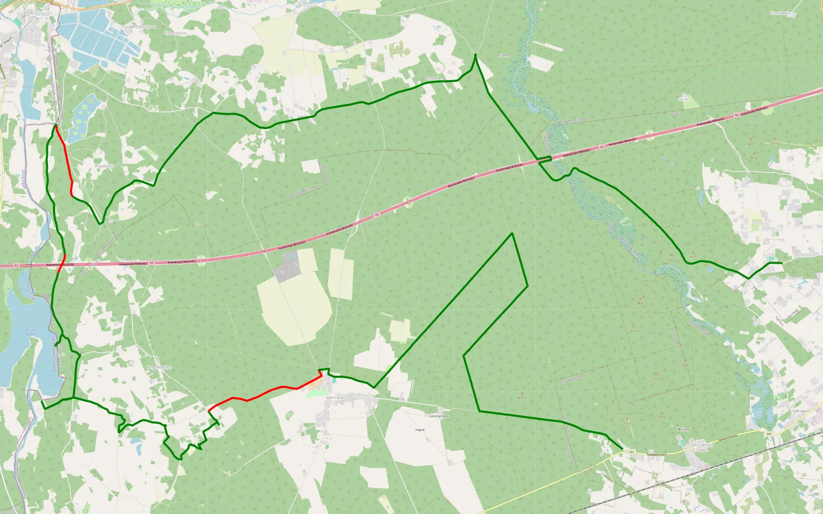 Map of Jastrzębsko Stare - Przyłęk - 44.3 km offroad trail, Nowy Tomyśl County