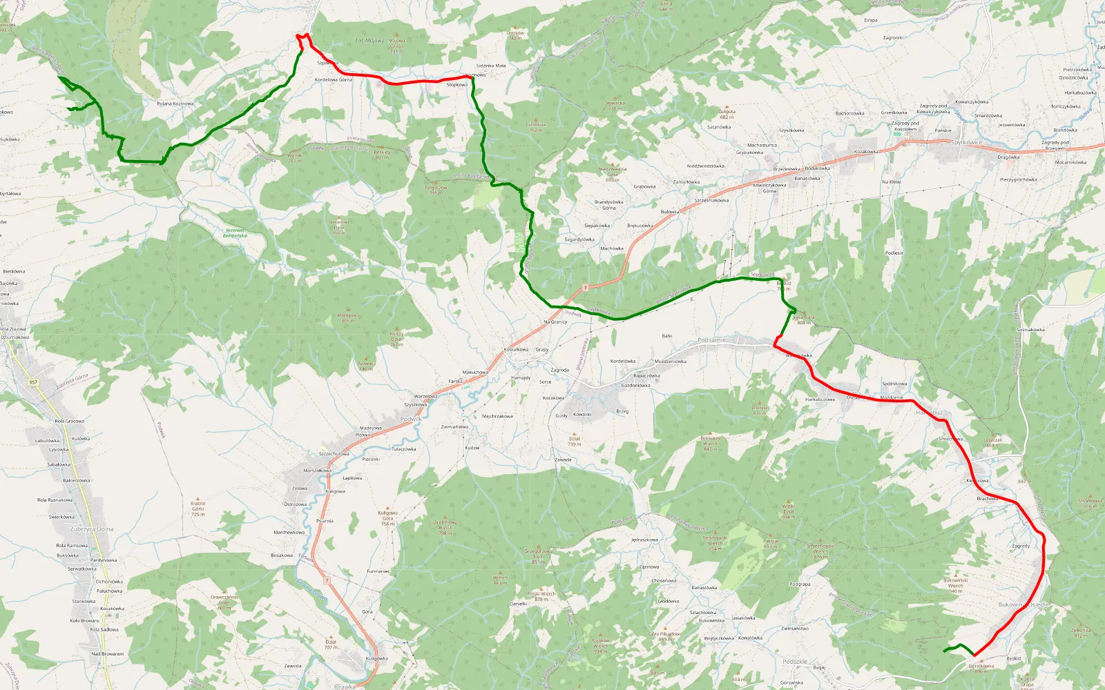 Map of Podszkle-Bukowina - Zubrzyca Górna - 25.1 km offroad trail, Nowy Targ County
