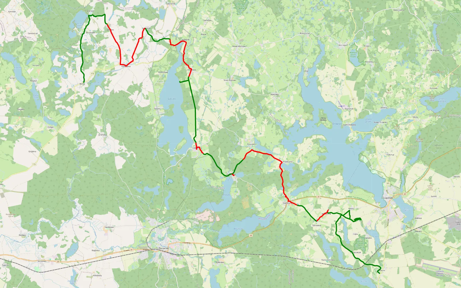 Map of Przytoń - Pławno - 50.8 km offroad trail, Drawsko County