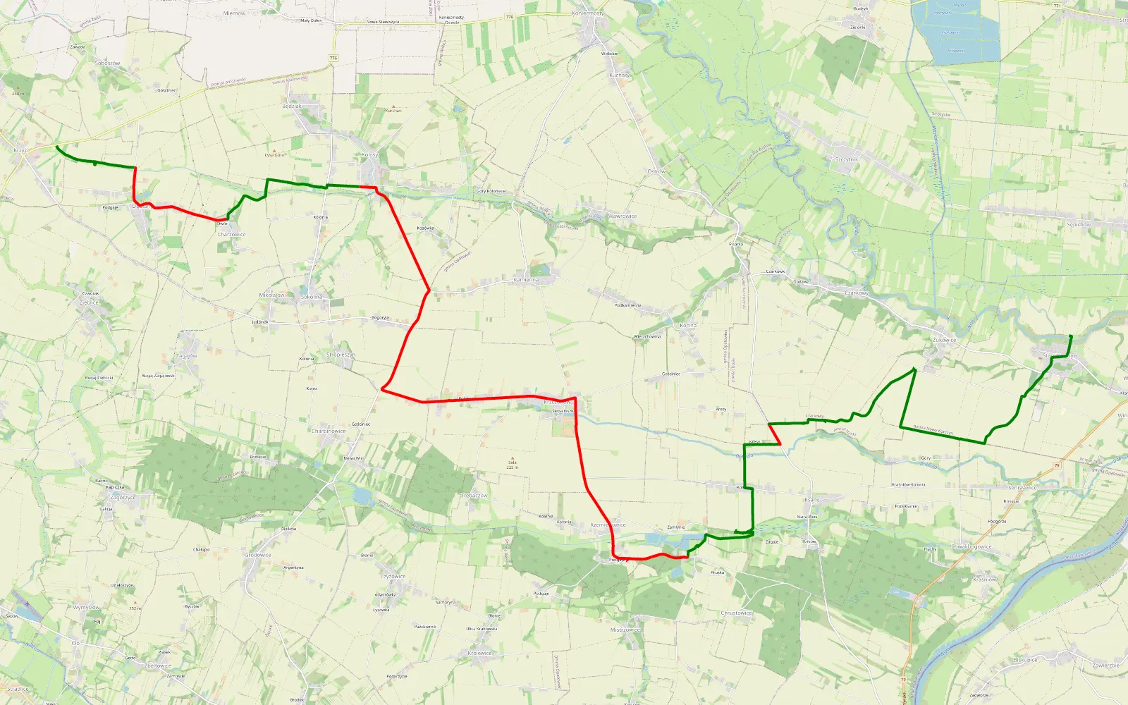 Mapa trasy Stary Korczyn - Krzyż - 26.1 km trasy offroad, Powiat Kazimierski