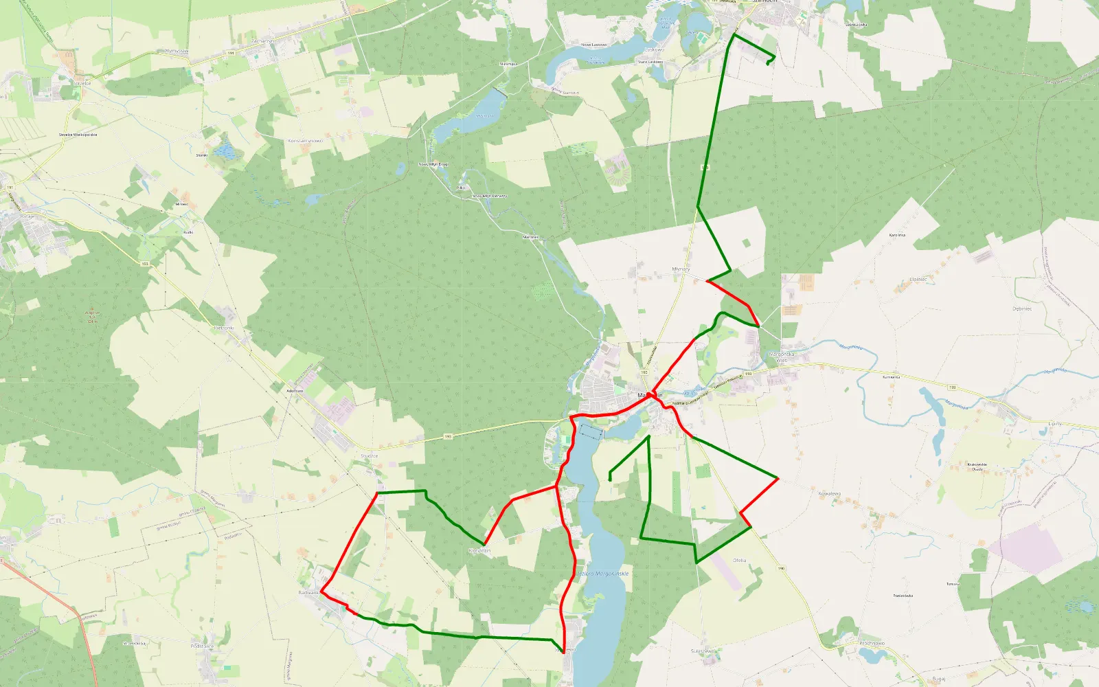 Map of Margonin - Szamocin - 30.8 km offroad trail, Chodzież County