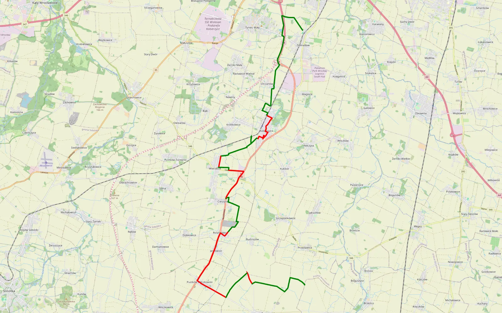 Map of Przecławice - Domasław - 24.3 km offroad trail, Wrocław County