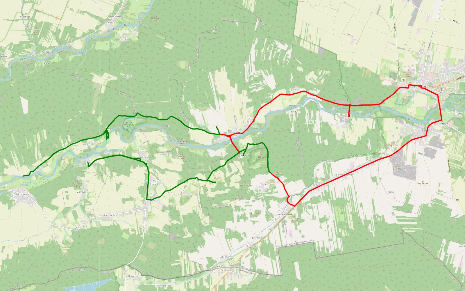 Mapa trasy Cieśle - Załęcze Wielkie - 29.8 km trasy offroad, Powiat Wieluński