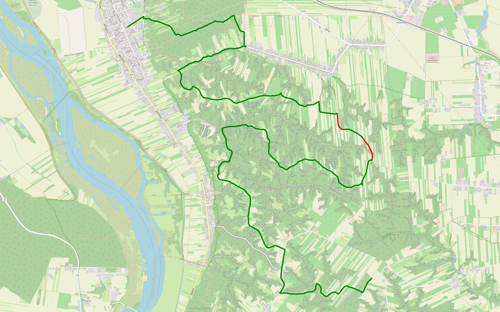 Map of Włostowice - Las Stocki - 15.8 km offroad trail, Puławy County
