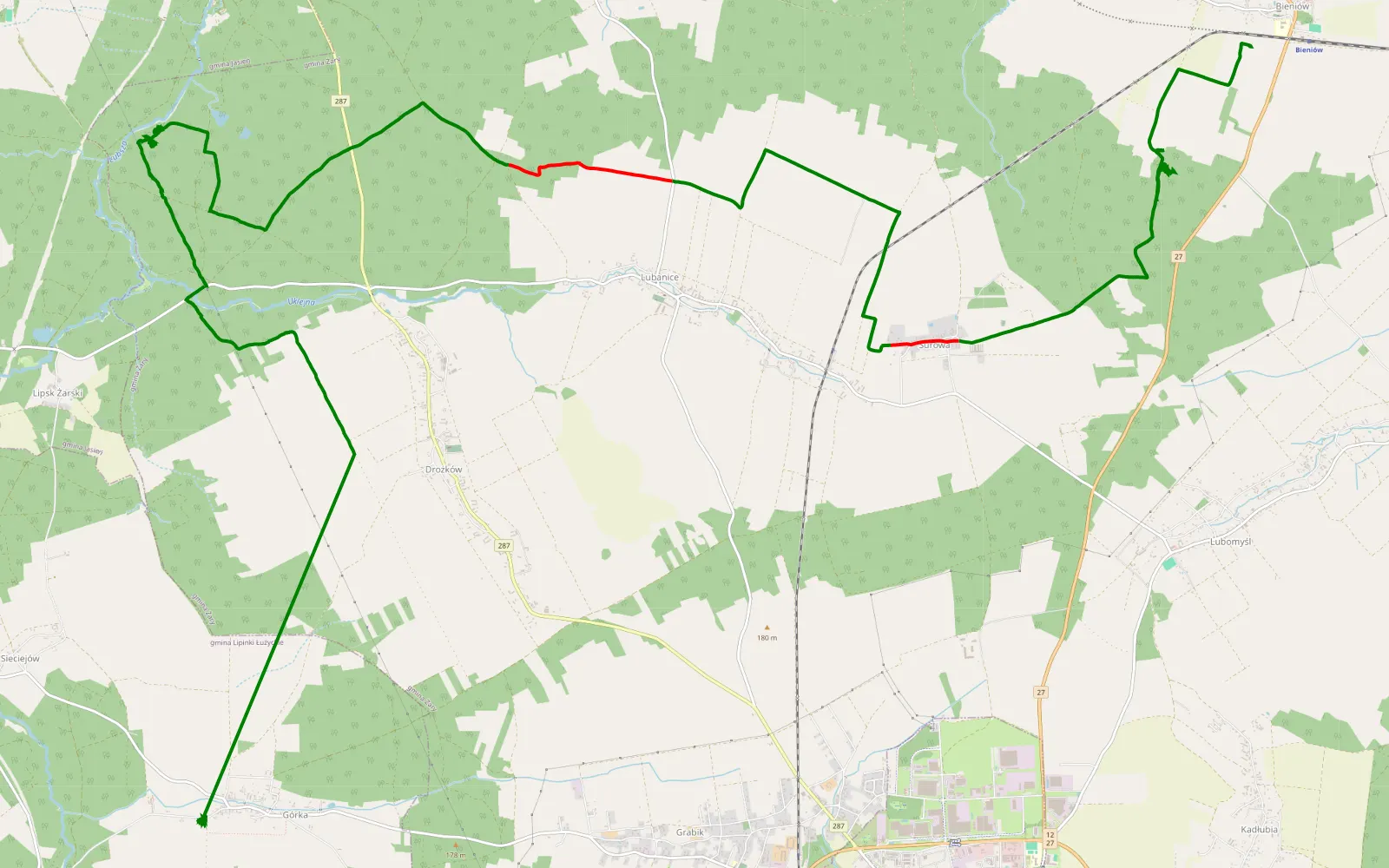 Map of Rrr - 18.8 km offroad trail, Żary County