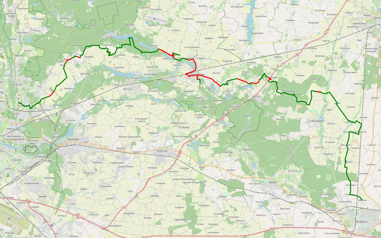 Map of Koziegłowy - Sokołowo by Miki - 67 km offroad trail, Poznań County
